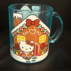 Hello Kitty gingerbread house blue glass mug